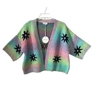 STORIA Anthropologie Rainbow Starburst Cardigan Sweater Pastel Women's Size Sm